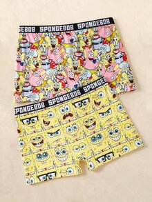 SpongeBob SquarePants | SHEIN Plus Size Women Letter Waistband Casual Panties - Yellow - View 2