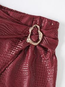 Sweetra Plus Size Burgundy Crocodile Embossed High Waist Slimming Anti-Exposure Bodycon Skirt Skort Fall - Burgundy - View 5