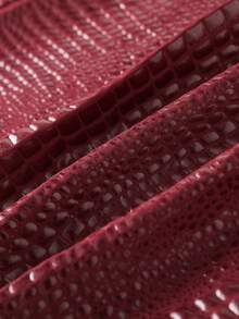 Sweetra Plus Size Burgundy Crocodile Embossed High Waist Slimming Anti-Exposure Bodycon Skirt Skort Fall - Burgundy - View 7