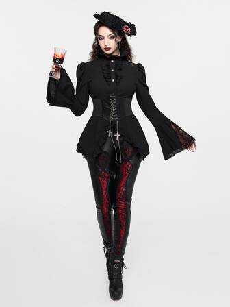 Goth Women's Lace Patchwork Casual Versatile Daily Wear Blouse