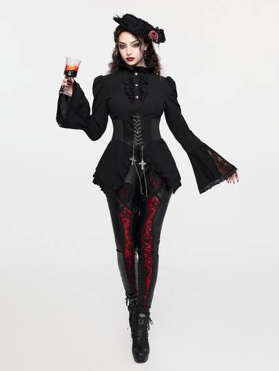 Goth Women's Lace Patchwork Casual Versatile Daily Wear Blouse