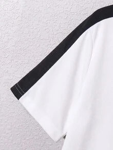 SHEIN 青少年男孩休閒日常舒適印花圖案圓領寬鬆短袖T恤與直筒印花撞色針織長褲套裝 - 白色 - 查看 8