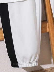 SHEIN 青少年男孩休閒日常舒適印花圖案圓領寬鬆短袖T恤與直筒印花撞色針織長褲套裝 - 白色 - 查看 7