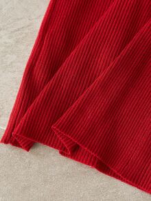 MOTF PREMIUM SPRING/SUMMER MINIMALIST SEXY GENTLE DATE VIBE RIBBED KNIT SWEATER, DOUBLE LAYER RUFFLE OFF-SHOULDER BELL SLEEVE CINCHED WAIST RED CROPPED TOP - Red - View 10