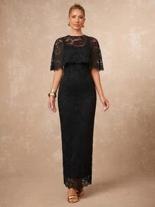 Lumalex Neues Angola Rot Schal Design Taillenbetontes ausgestelltes Spitzenkleid - Schwarz - Übersicht 9