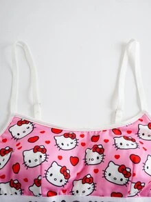 HELLO KITTY AND FRIENDS | SHEIN طقم ملابس داخلية مريح مطبوع للنساء، إصدار تعاوني - وردي - مشاهدة 3