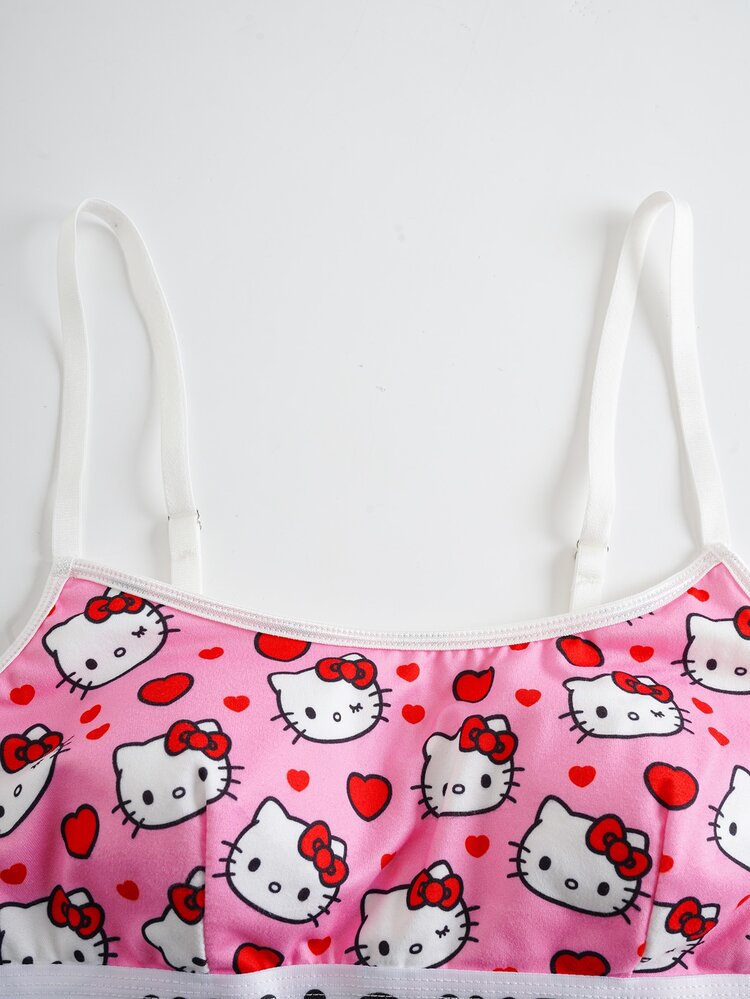 HELLO KITTY AND FRIENDS | SHEIN 女士印花吊带舒适内衣套装，联名款 - 粉色 - 查看 3