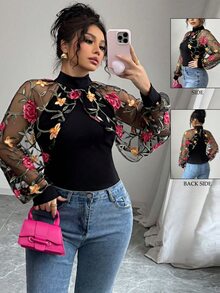 Elenzga Plus Size Women's Knitted Casual T-Shirt Fall Cloth For Women - Black - View 1