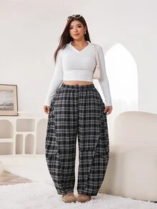 Solflare 大尺碼女款格紋休閒百搭日常旅行長褲 - 彩色 - 查看 5