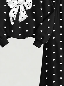 Teen Girls Sweet Heart & Bow Print Sporty Sweatshirt 2 Pieces Set, Crew Neck Long Sleeve Top + Elastic Straight Leg Pants, Casual Outfit - Multicolor - View 4