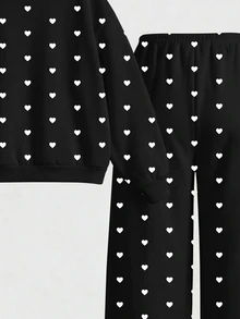 Teen Girls Sweet Heart & Bow Print Sporty Sweatshirt 2 Pieces Set, Crew Neck Long Sleeve Top + Elastic Straight Leg Pants, Casual Outfit - Multicolor - View 5