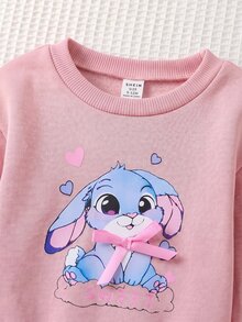 Cozy Pixies 女嬰幼兒女童卡通動物豹紋貓咪圖案針織柔軟圓領長袖荷葉袖套頭衛衣彈性腰修身長褲2件套可愛套裝 - 粉色 - 查看 7