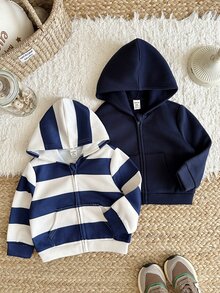 LMoss Kids 女嬰針織純色海軍藍連帽休閒牛仔外套 2件套 開學季秋季 - 藍白色 - 查看 6