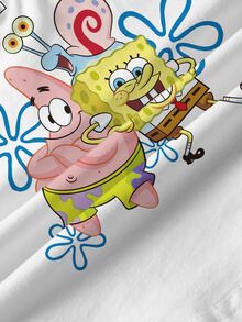 SpongeBob SquarePants | SHEIN Young Girl Casual Cartoon Print T-Shirt, Summer - White - View 7