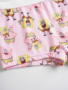 SpongeBob SquarePants | SHEIN 女童两件套可爱卡通图案吊带背心和短裤套装 - 黃色 - 查看 8