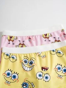 SpongeBob SquarePants | SHEIN 女童两件套可爱卡通图案吊带背心和短裤套装 - 黃色 - 查看 7