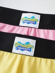 SpongeBob SquarePants | SHEIN Plus Size Women Elastic Waist Shorts, - Multicolor - View 5