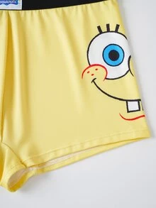 SpongeBob SquarePants | SHEIN Plus Size Women Elastic Waist Shorts, - Multicolor - View 6