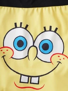 SpongeBob SquarePants | SHEIN Plus Size Women Elastic Waist Shorts, - Multicolor - View 3