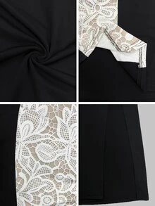 Elenzga Women's Black Patchwork Printed Lace Long Sleeve Dress, Elegant High-End Design, Birthday Gift, Date, Party, Carnival, Music Festival, Cocktail Party, Gathering, Travel, Beach, Vacation, Atmospheric Outfit, Autumn Clothing, Autumn Dress, Autumn New Arrival, Essential Fashion Item, Niche Design, Versatile Style, Women's Elegant Dress - Multicolor - View 6