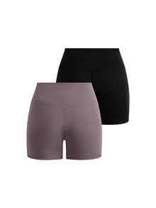 SHEIN Cheerettes Women's Mesh Patchwork High Waist Athletic Shorts Black Purple Sports Shorts 2 Pack High Waist Mesh Panel Tummy Control Butt Lift Breathable For Gym - Multicolor - View 8