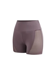 SHEIN Cheerettes Women's Mesh Patchwork High Waist Athletic Shorts Black Purple Sports Shorts 2 Pack High Waist Mesh Panel Tummy Control Butt Lift Breathable For Gym - Multicolor - View 17