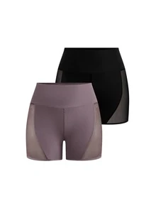 SHEIN Cheerettes Women's Mesh Patchwork High Waist Athletic Shorts Black Purple Sports Shorts 2 Pack High Waist Mesh Panel Tummy Control Butt Lift Breathable For Gym - Multicolor - View 7