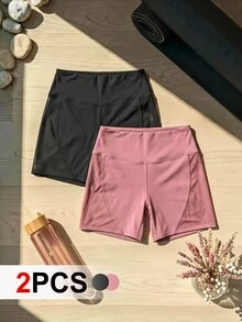 SHEIN Cheerettes Women's Mesh Patchwork High Waist Athletic Shorts Black Purple Sports Shorts 2 Pack High Waist Mesh Panel Tummy Control Butt Lift Breathable For Gym - Multicolor - View 5