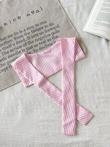 SHEIN 2件組少女長袖上衣與裙子套裝，白色針織刺繡經典版型圓領上衣搭配粉白條紋百褶裙，7歲生日秋季款 - 粉色 - 查看 9