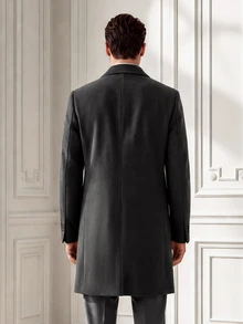 Core Aspect Men's Solid-Color, Long-Sleeved, Button-Front Coat (With Pockets) Suitable For Autumn/Winter Styling And Formal Occasions Office Dark Green Elegant - Dark Grey - View 2