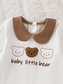 SHEIN 4pcs/Set Brown And White Polka Dot Heart Bear Romper Newborn Baby Boy Girl Layette Set Autumn - Brown - View 5