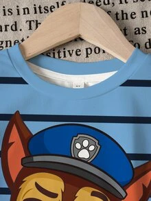 SHEIN | PAW Patrol Young Boy Striped Cartoon Print T-Shirt And Shorts Set - White - View 3