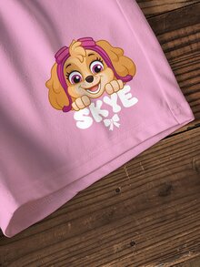 SHEIN | PAW Patrol 女童字母卡通印花短袖T恤與短褲休閒日常套裝 - 白色 - 查看 6