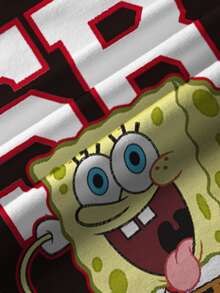 SpongeBob SquarePants | SHEIN 男童休闲圆领卡通字母印花短袖T恤，百搭日常穿着 - 白色 - 查看 6