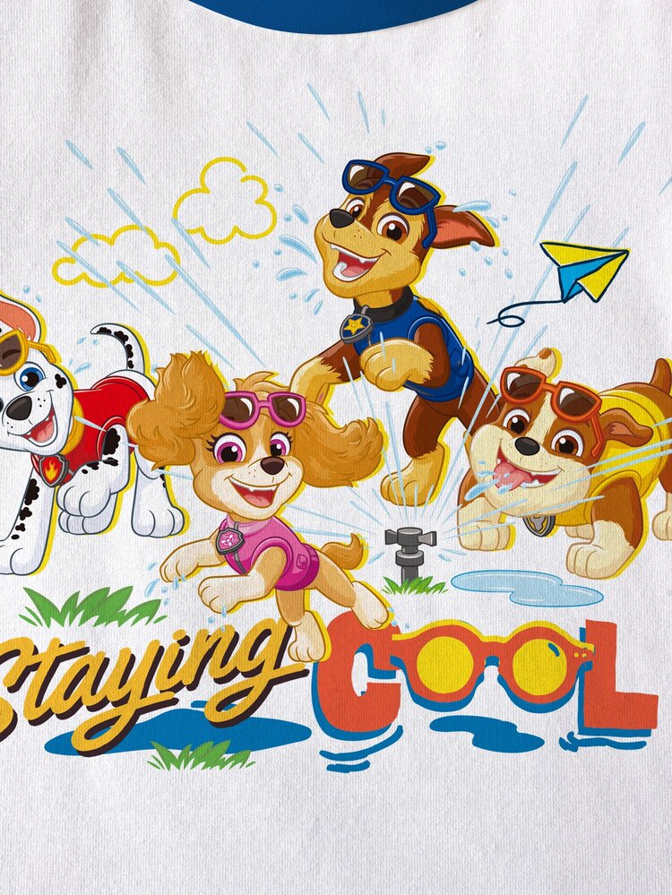 SHEIN | PAW Patrol 小男孩對比滾邊圓領卡通印花休閒日常短袖T恤 - 白色 - 查看 4