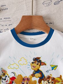 SHEIN | PAW Patrol Young Boy Contrast Trim Crew Neck Cartoon Print Casual Daily Short Sleeve T-Shirt - White - View 3