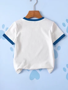 SHEIN | PAW Patrol Young Boy Contrast Trim Crew Neck Cartoon Print Casual Daily Short Sleeve T-Shirt - White - View 2