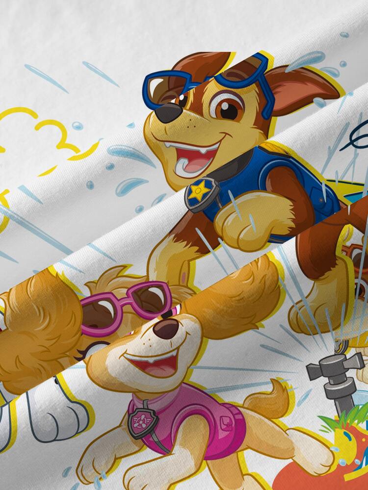 SHEIN | PAW Patrol 小男孩對比滾邊圓領卡通印花休閒日常短袖T恤 - 白色 - 查看 6