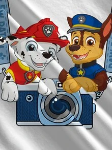SHEIN | PAW Patrol Young Boy Summer Casual Dog And Camera Print Crew Neck Short Sleeve T-Shirt - White - View 7