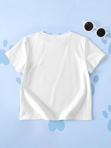 SHEIN | PAW Patrol Young Boy Summer Casual Dog And Camera Print Crew Neck Short Sleeve T-Shirt - White - View 2