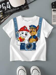 SHEIN | PAW Patrol Young Boy Summer Casual Dog And Camera Print Crew Neck Short Sleeve T-Shirt - White - View 8