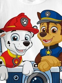 SHEIN | PAW Patrol Young Boy Summer Casual Dog And Camera Print Crew Neck Short Sleeve T-Shirt - White - View 5