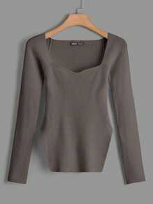 Cloudara Sweetheart Neck Split Hem Jumper - Mocha Brown - View 6