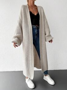 EURMUSE Drop Shoulder Open Front Longline Cardigan - Apricot - View 7