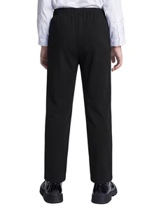 SHEIN 男童休闲单扣长裤，适合上学/通勤/日常穿着，时尚秋冬款 - 黑色 - 查看 2