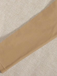 Cottnline Solid V Neck Crop Tee - Camel - View 4