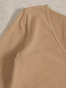 Cottnline Solid V Neck Crop Tee - Camel - View 5