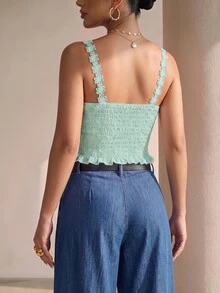 SHEIN Clasi 夏季優雅素色蕾絲細肩帶背心 - 青碧色 - 查看 2