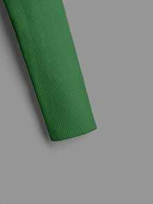 SHEIN Cottnline Slit Hem Ribbed Knit Jumper - Green - View 3