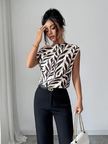 SHEIN Elenzya 女款不對稱領口無袖上衣，露肩優雅通勤襯衫 - 彩色 - 查看 4